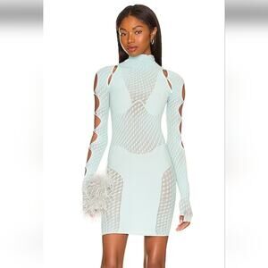 Poster Girl Cassia Dress Soft Turquoise One Size Long Sleeve Cut Out Semi Sheer